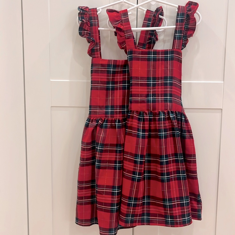 2/$25 H&M red and black 6X / 7 tartan plaid pinafore dress with cotton lining